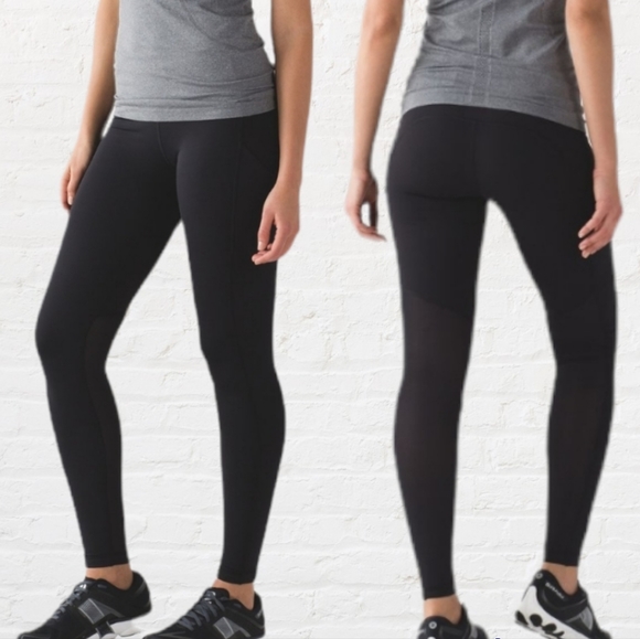 lululemon athletica Pants - Lululemon Speed V Black Running Tights with Mesh Size 6